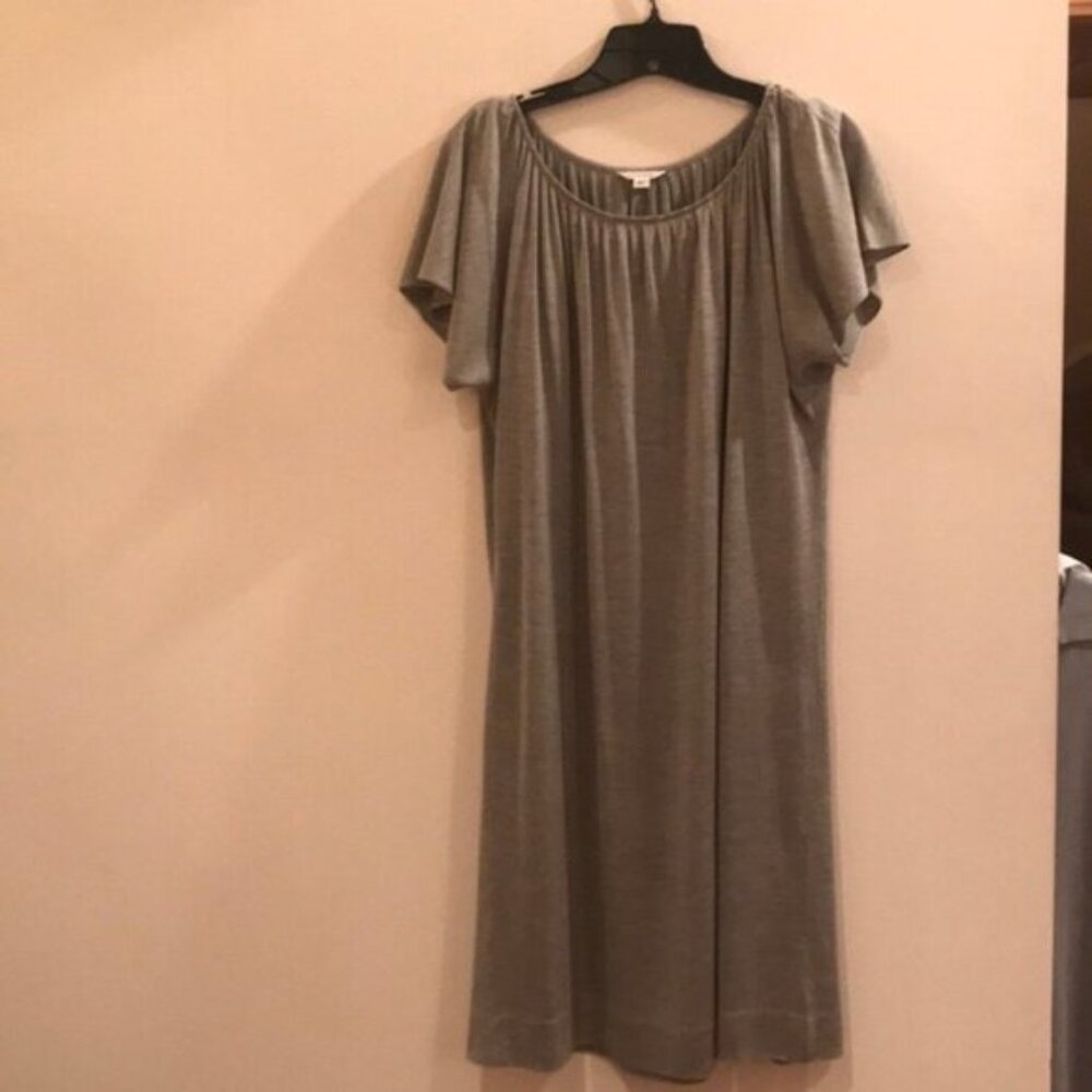 ✨👗 Calvin Klein Women’s Gray Silk & Cotton Blend Short Sleeve Dress | Size L 👗